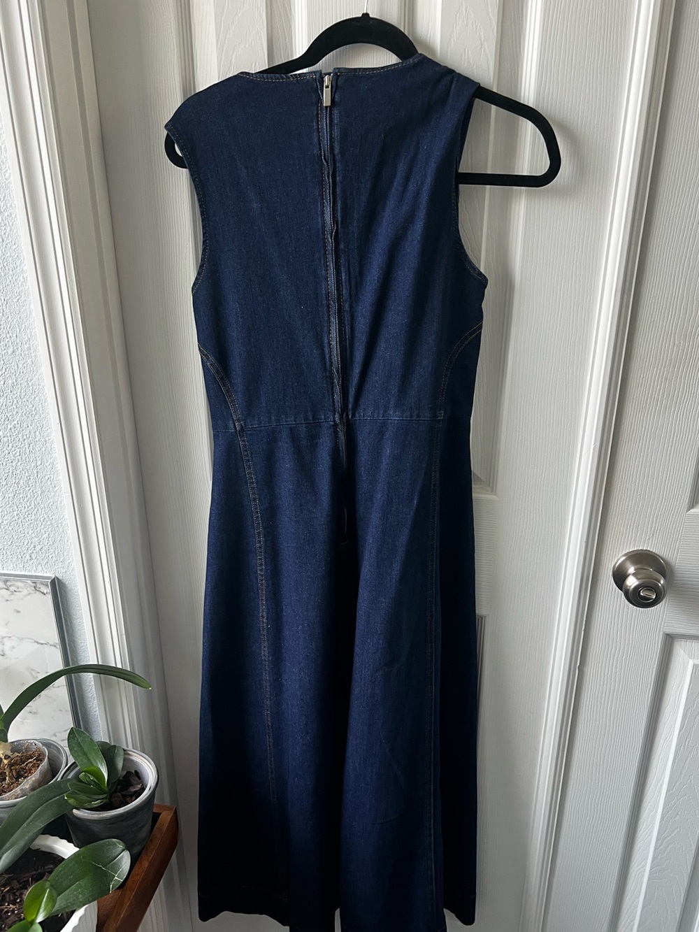 ZARA Dark Denim Sleeveless Midi Dress, Size L. - Picture 2 of 12